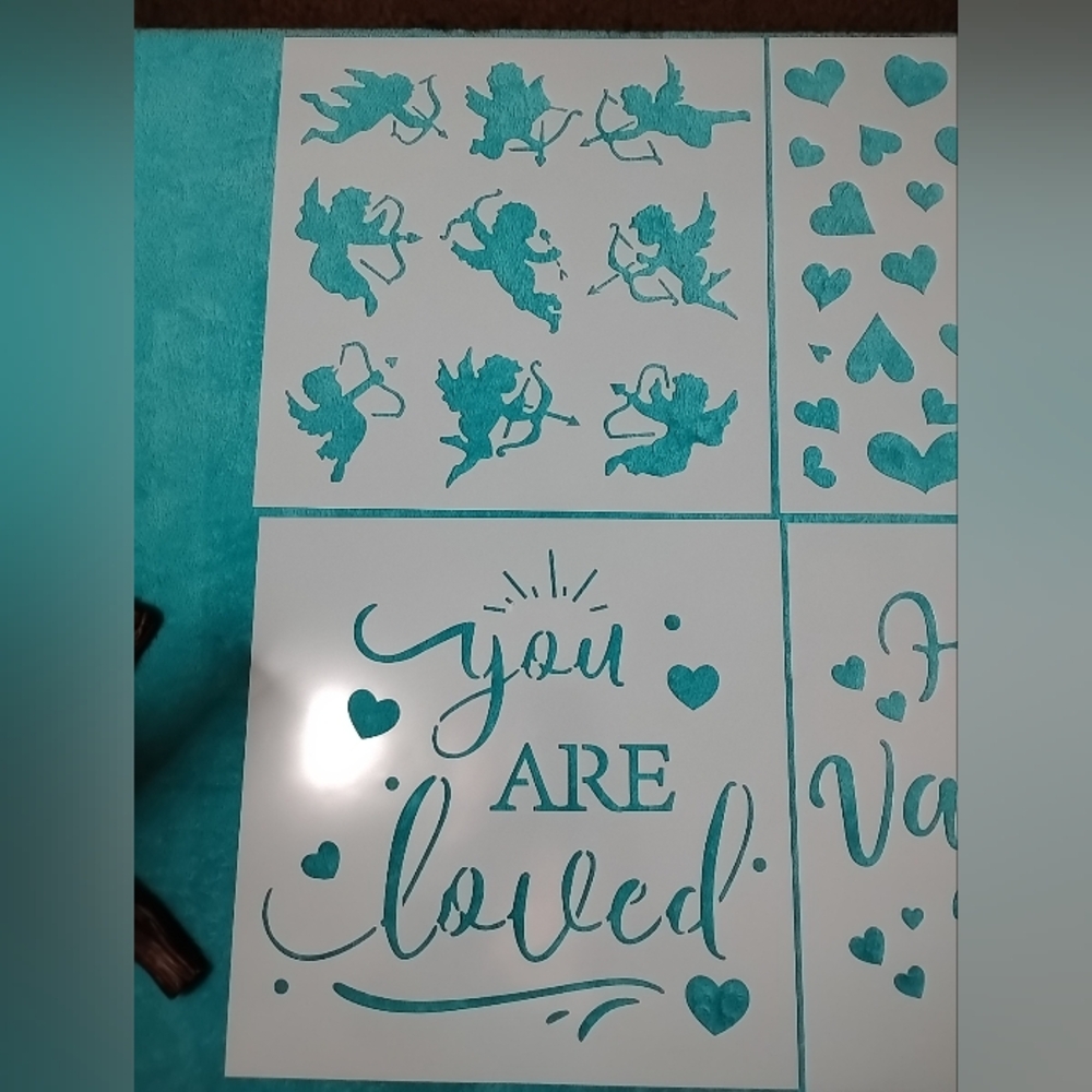 Teal Stencil Set with Cherubs and Hearts